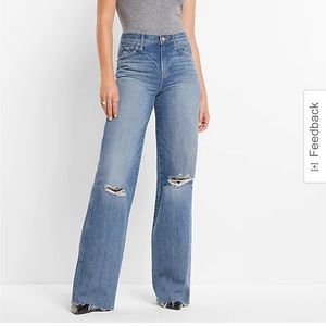 BRAND NEW EXPRESS High Waisted Medium Wash Ripped Wide Leg Jeans Size 8 Long